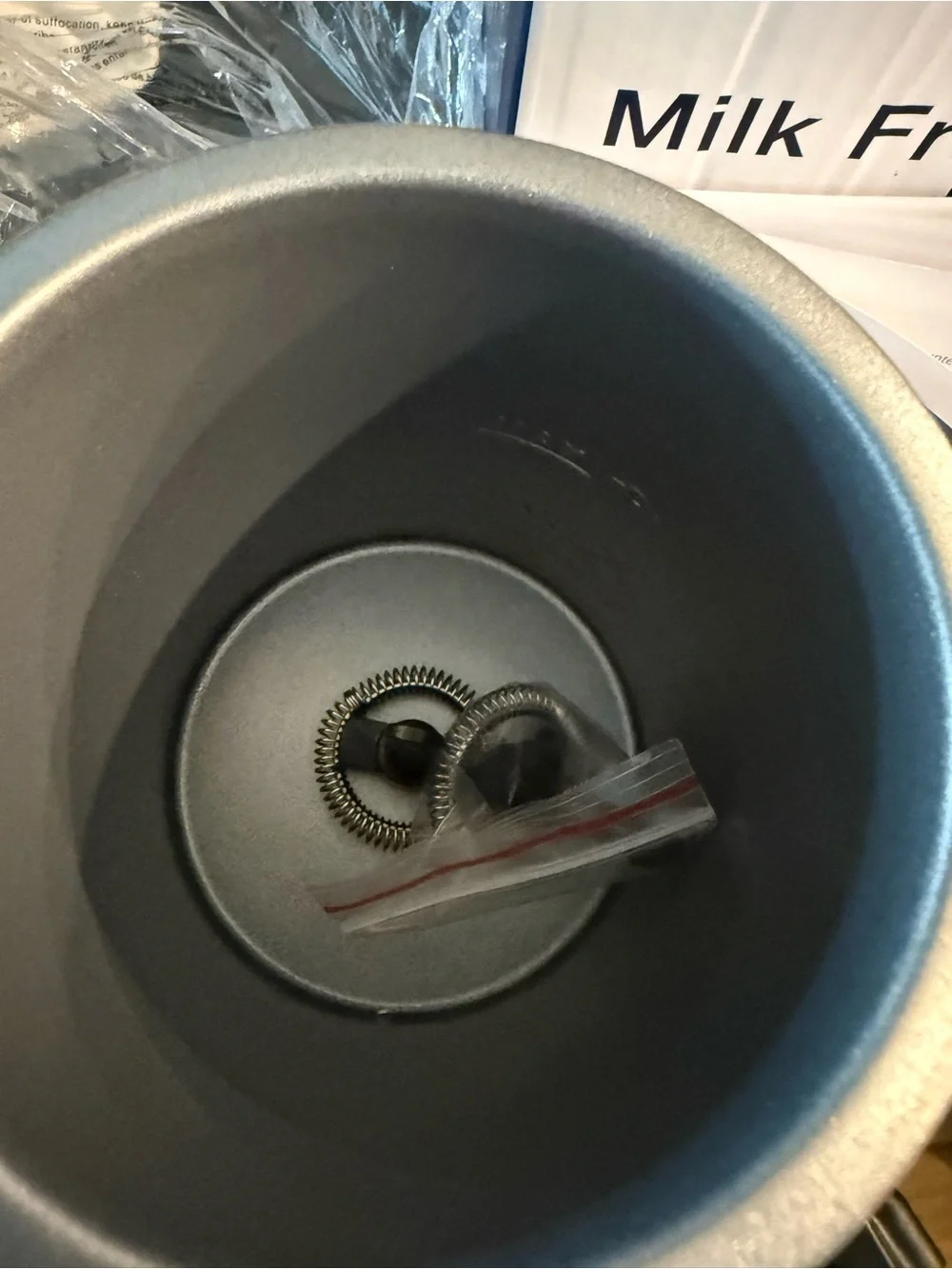Simple Electric Milk Frother Lid with Yellow Warning Label